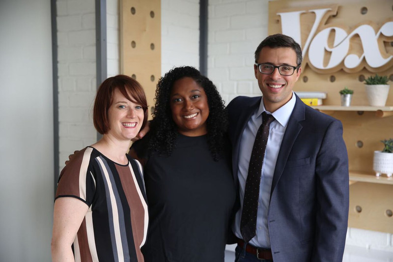 Vox executive editor Allison Rockey, left, editor-in-chief Lauren Williams, editor-at-large Ezra Klein. (Joss Fong/Vox)